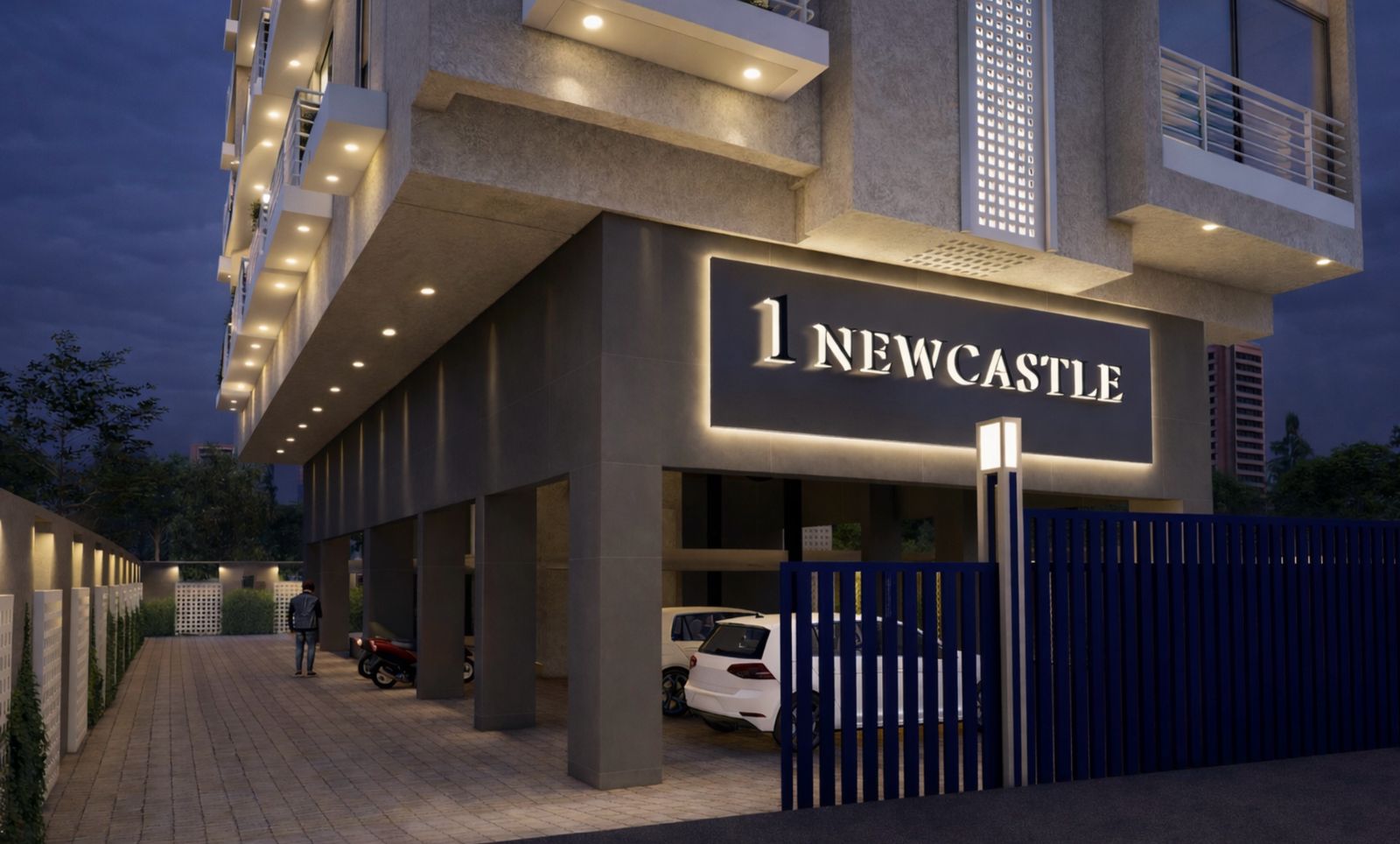 1 Newcastle entrance night view
